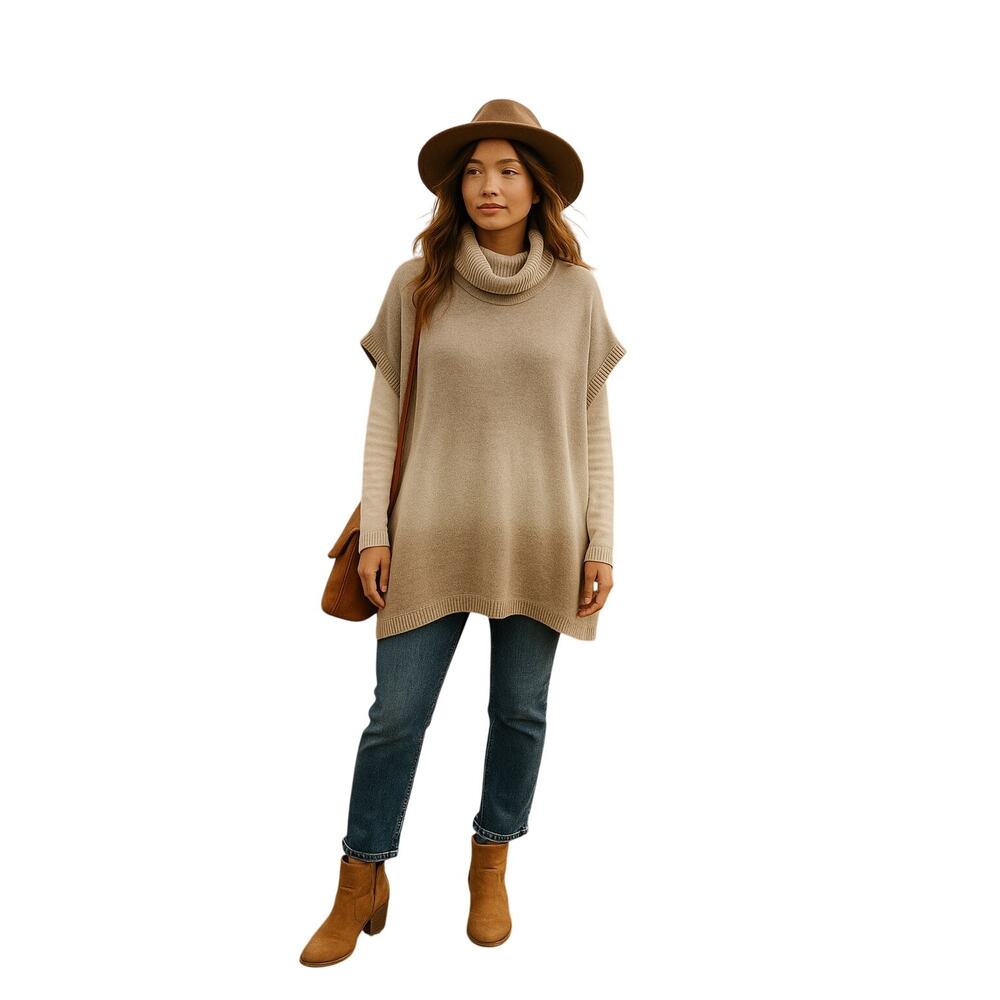 Beautiful Stories Mohair Wool Blend Ombre Cowl Neck Poncho Sweater Sz Small